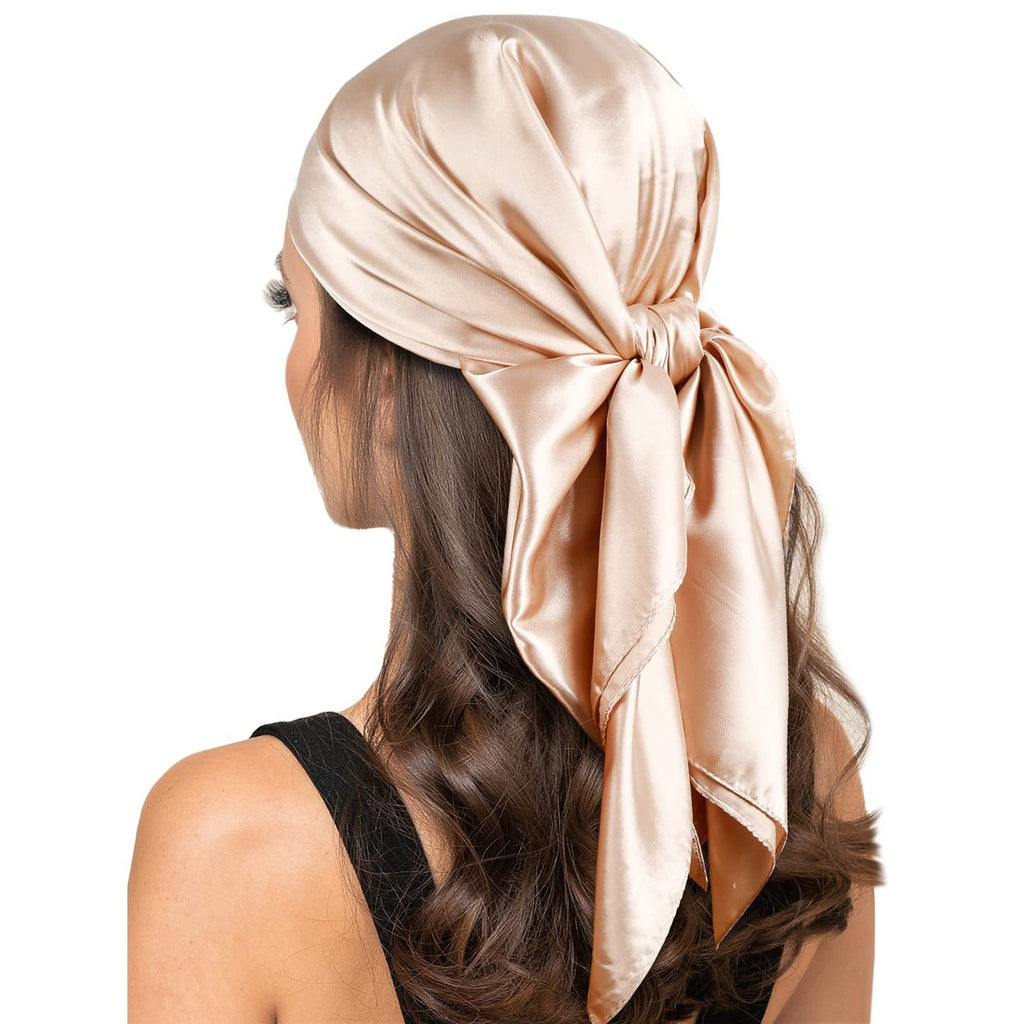 Women's Fashion Solid Satin Square Scarf and Headband
