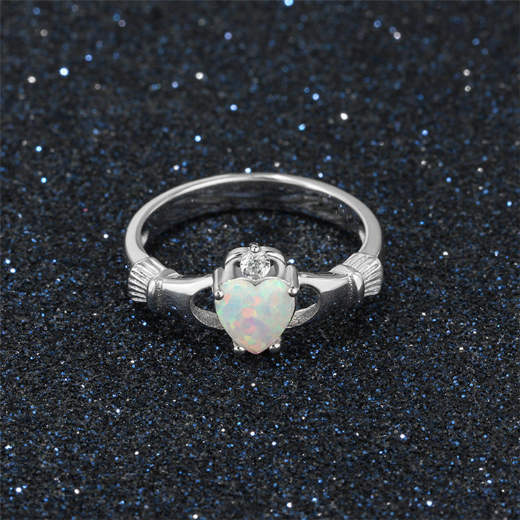 Christmas Gift Claddagh Wedding Ring with Opal