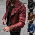 Men's Slim Fit Brown PU Leather Jacket with Lapel
