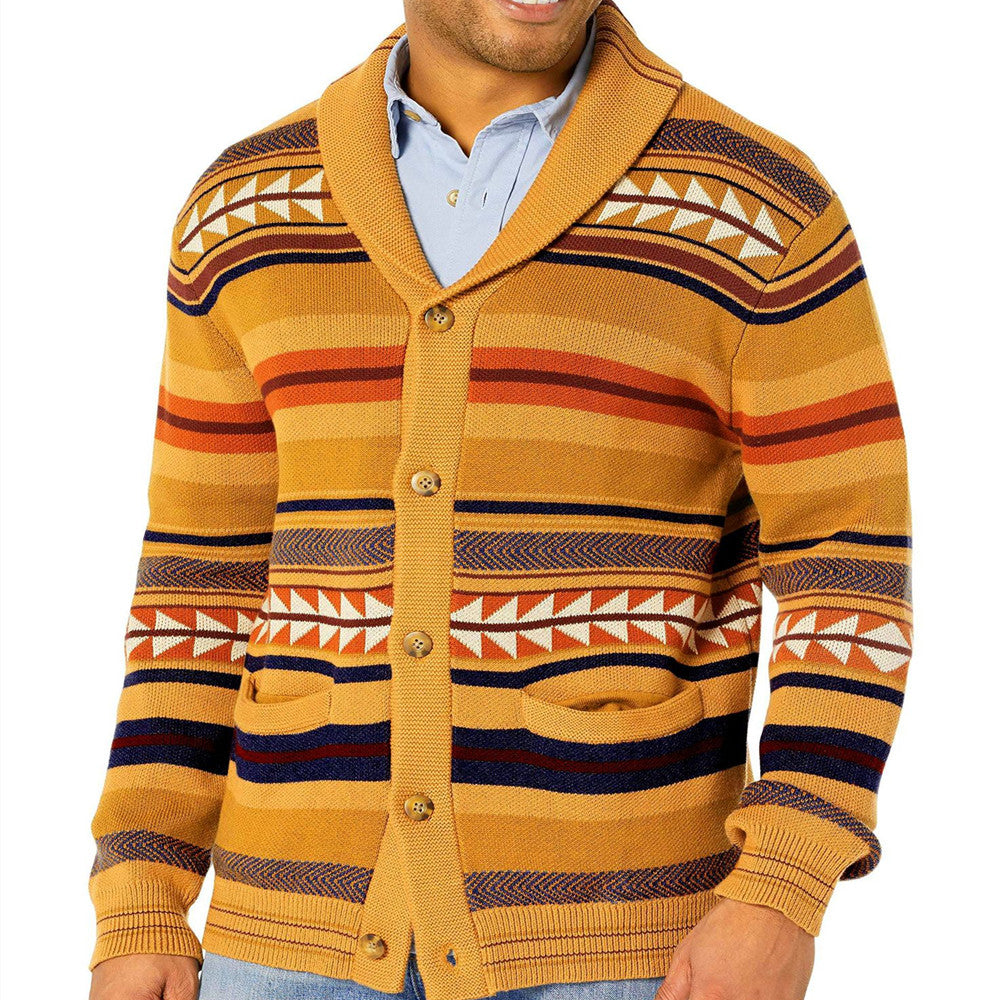 Men's Contrasting Color Jacquard Knitted Cardigan