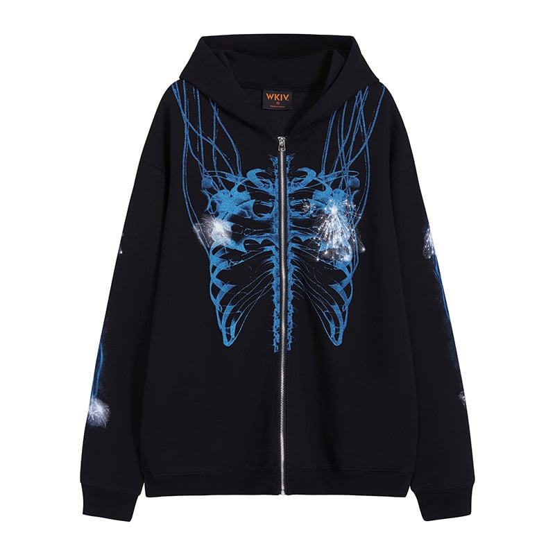 Dark Print Hooded Fleece Zip-Up Sweatshirt | Streetwear