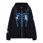 Dark Print Hooded Fleece Zip-Up Sweatshirt | Streetwear