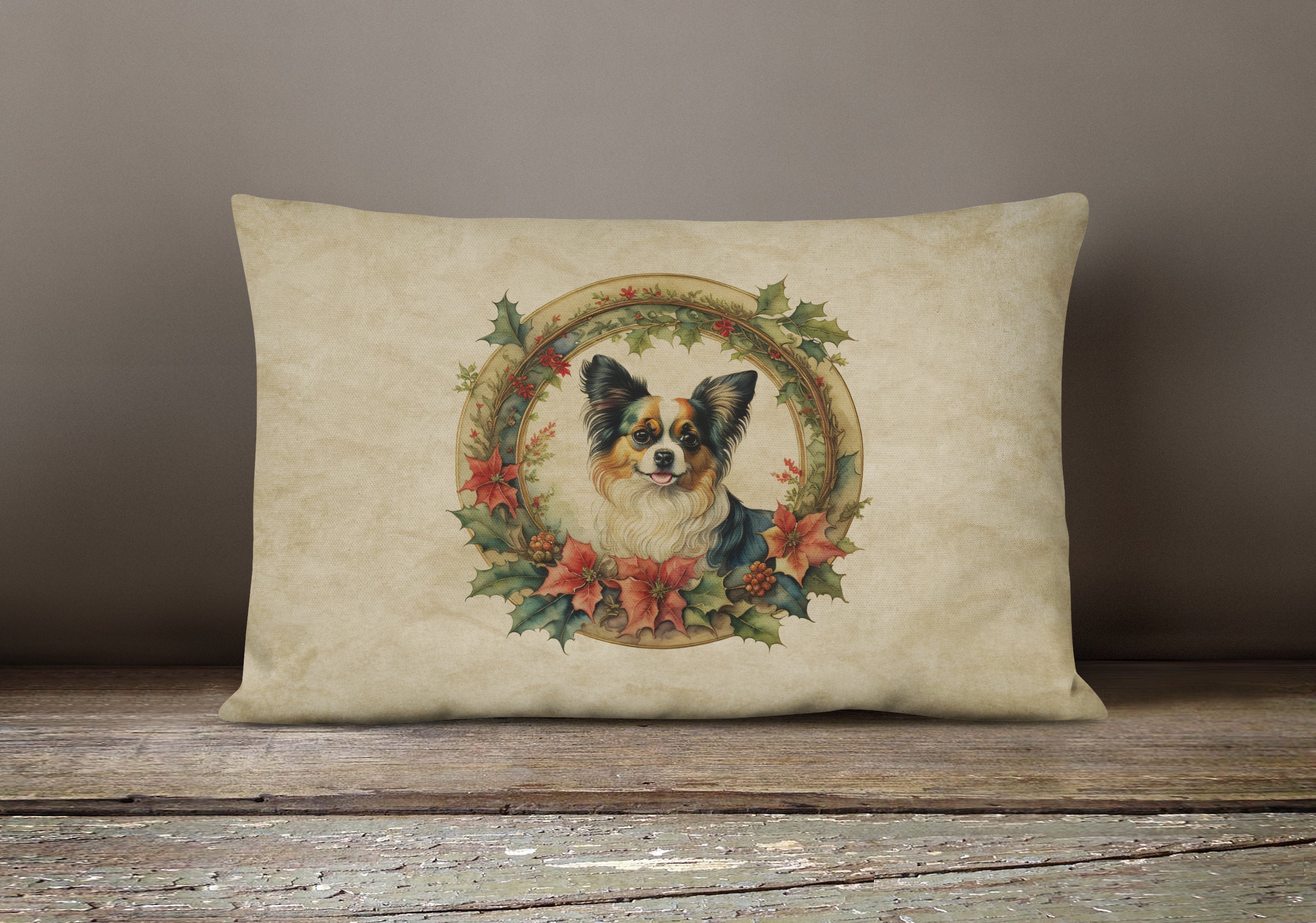 Papillon Christmas Flowers Throw Pillow