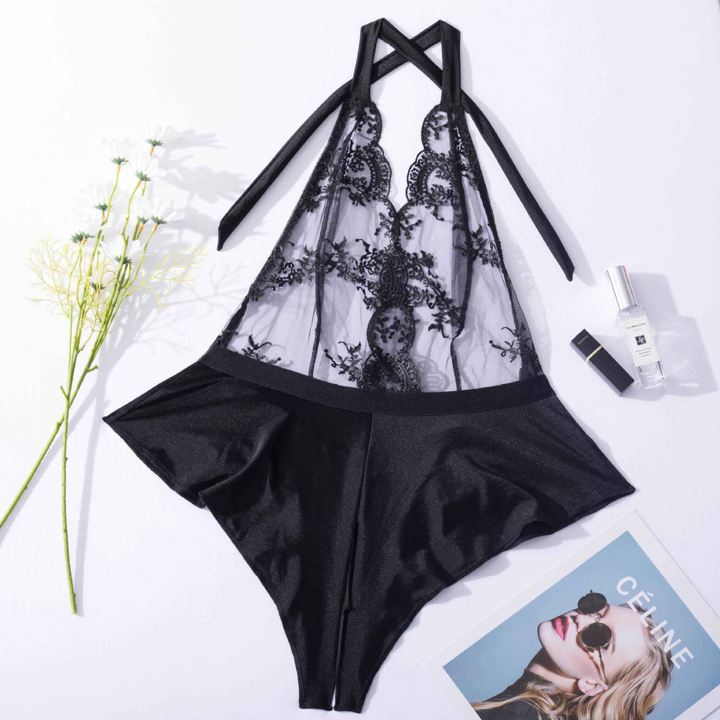 Sexy Embroidered Summer Bodysuit with Lace-Up Design