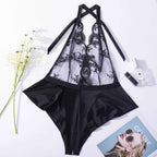 Sexy Embroidered Summer Bodysuit with Lace-Up Design
