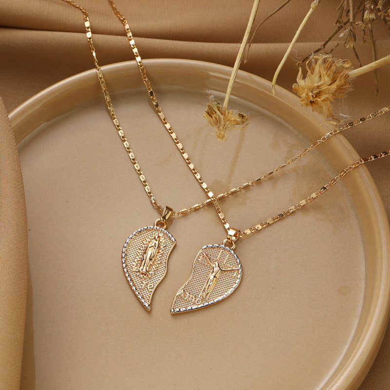 Gold Plated Two-Half Heart Couple Pendant Necklace