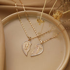 Gold Plated Two-Half Heart Couple Pendant Necklace