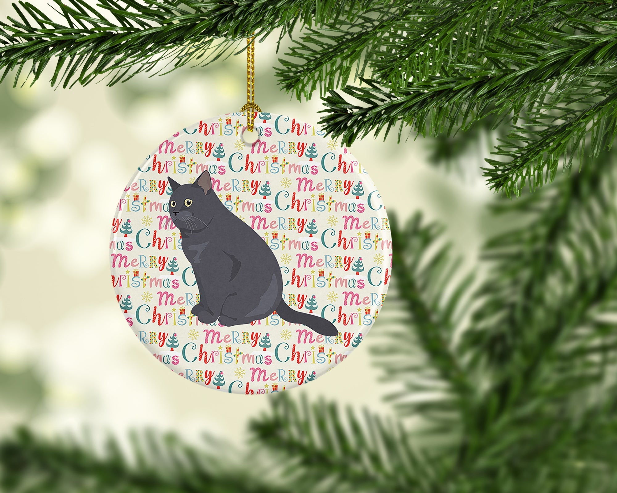 British Shorthair Cat Christmas Ceramic Ornament