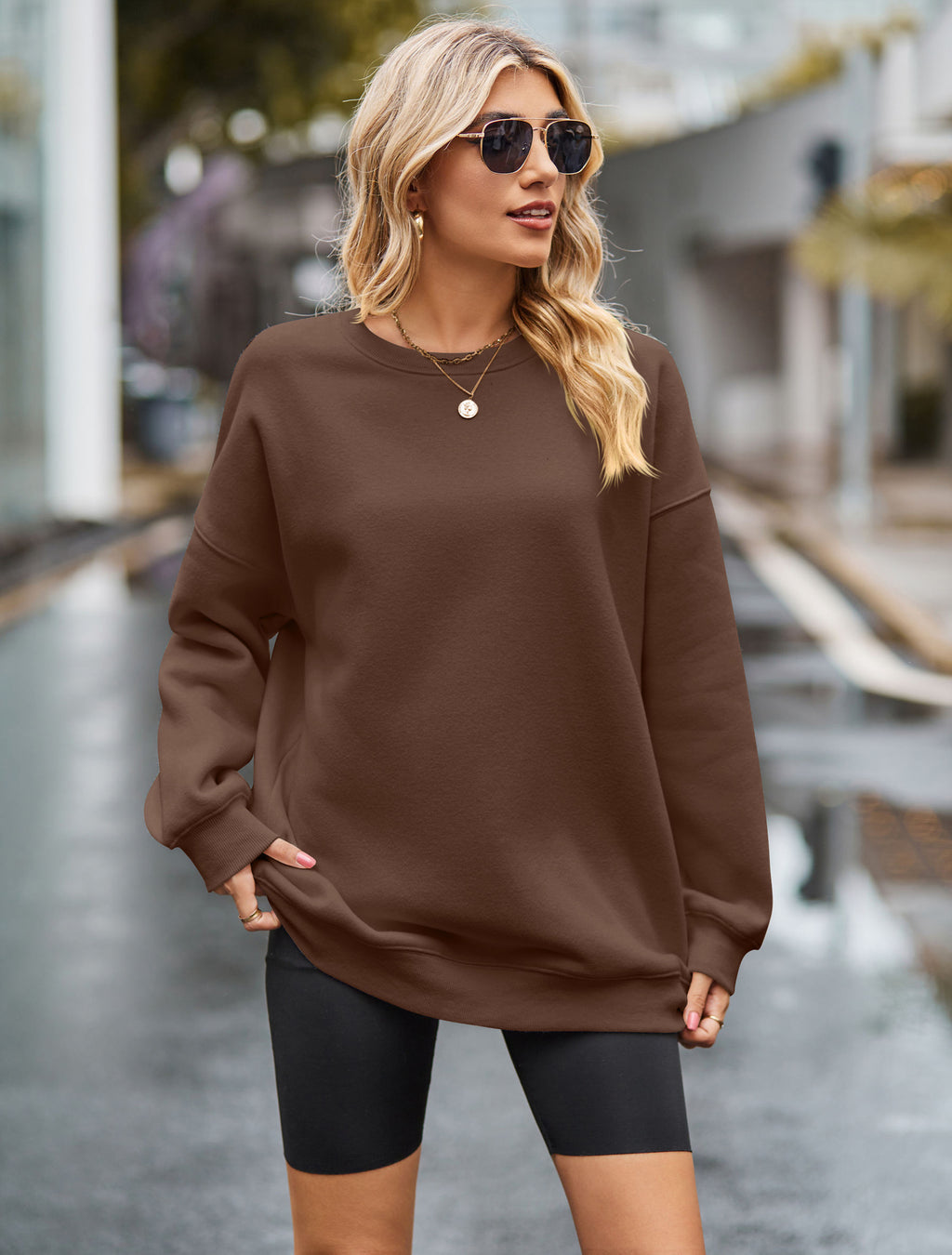 Women's Round Neck Long Sleeve Pullover Sports Hoodie | Streetwear
