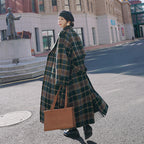 Green Plaid Loose Mid-Length Wool Coat