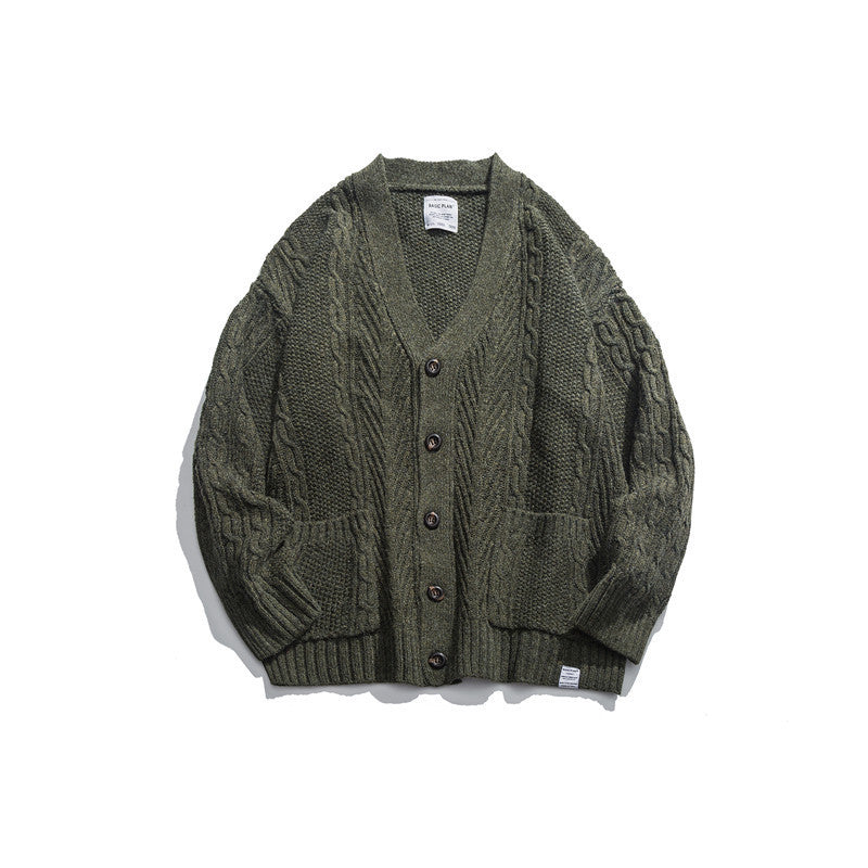 Men's Japanese V-neck Cardigan Sweater for Youth