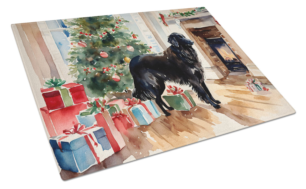 Flat-Coated Retriever Cozy Christmas Glass Cutting Board