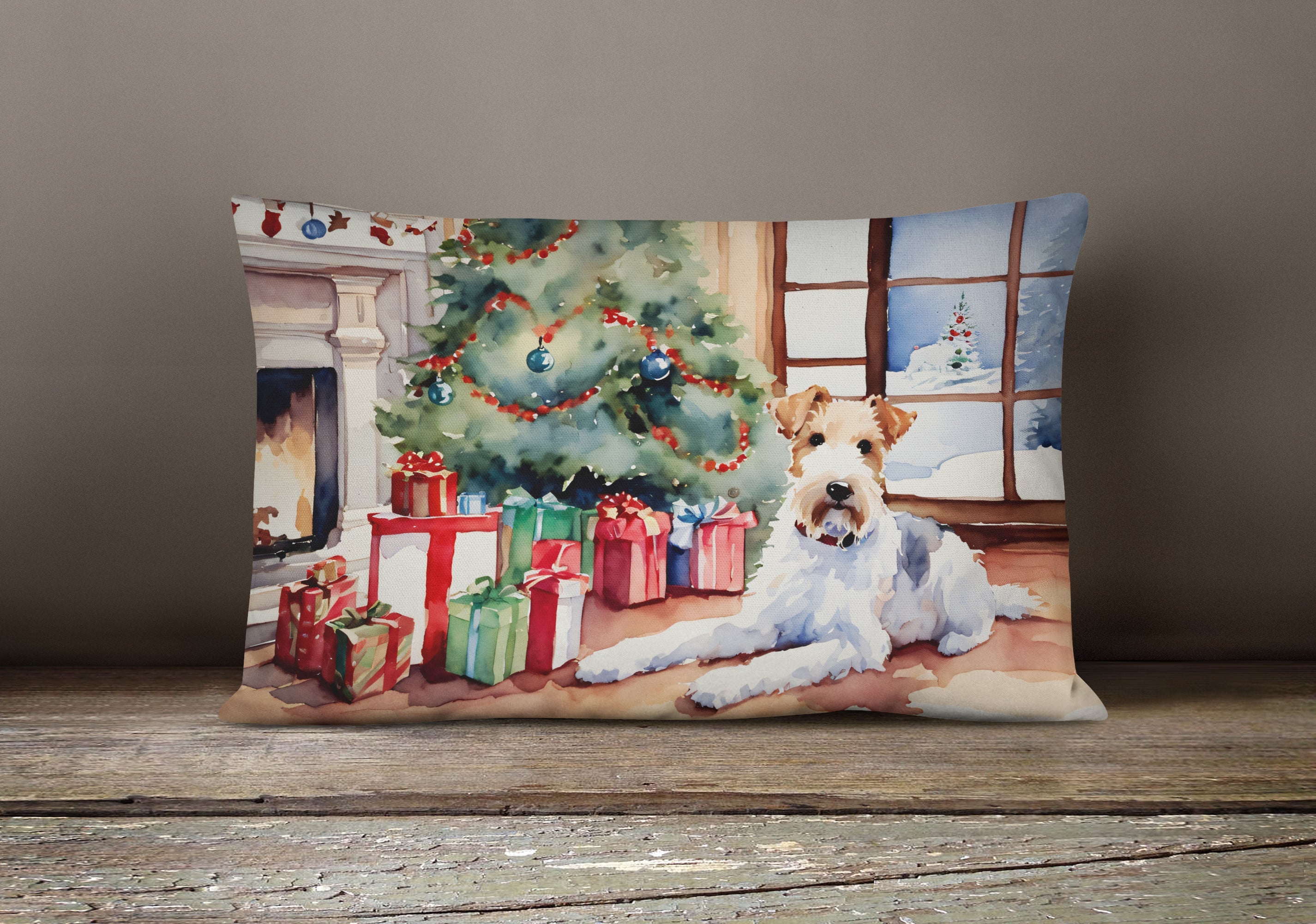 Fox Terrier Cozy Christmas Throw Pillow