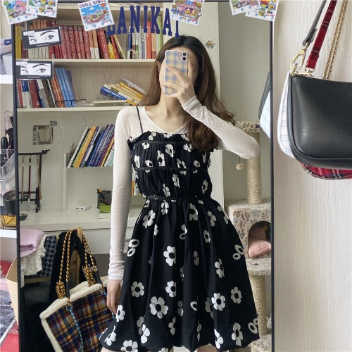 Black and White Floral Summer Dress with White Top