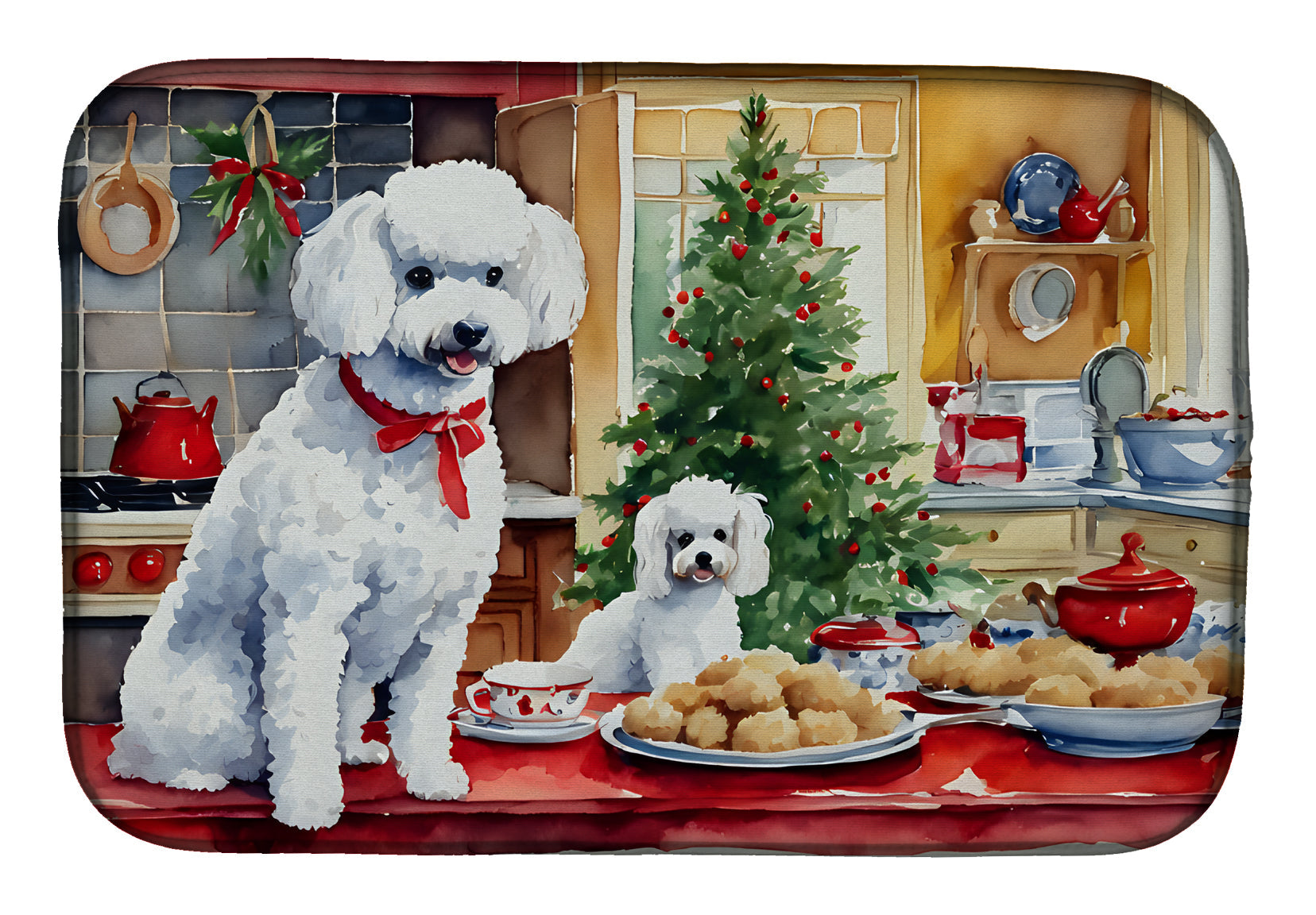 Poodle Christmas Cookies Dish Drying Mat