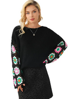 Women's Casual Loose Floral Crochet Knitted Sweater