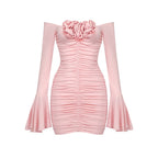 Bell Sleeve Floral Pleated Tube Top Dress Method
