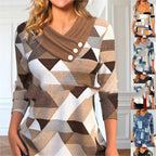 Three-button V-neck Contrast Color Long-sleeve Sweater