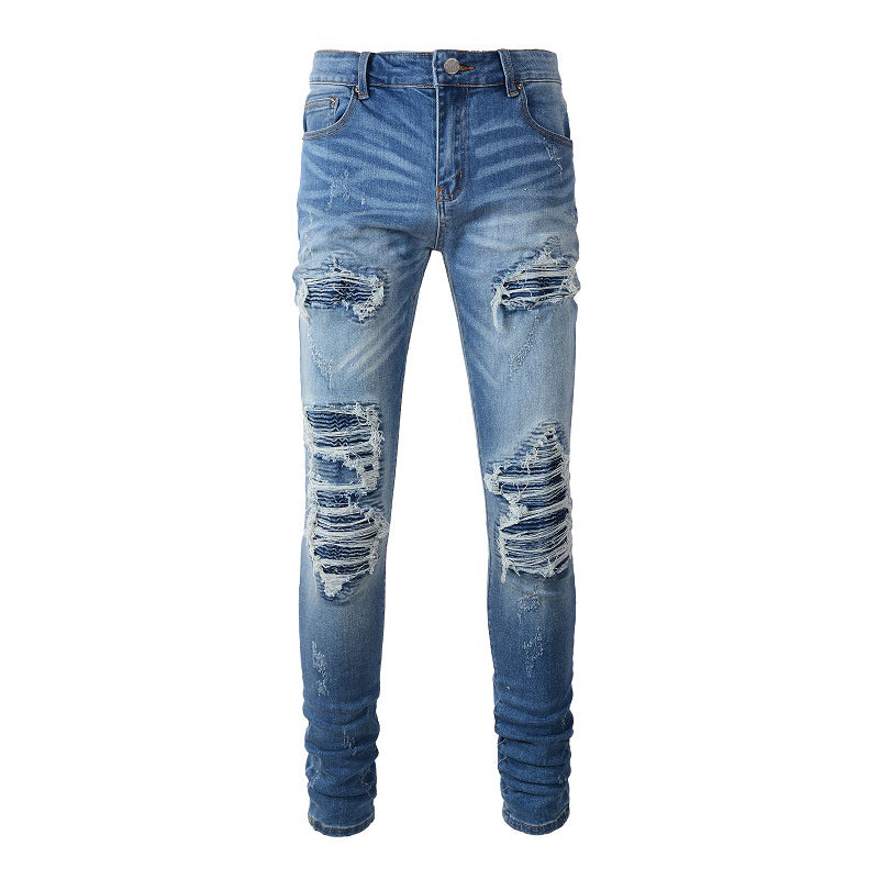 Men's Trendy Frayed Denim Patch Jacket
