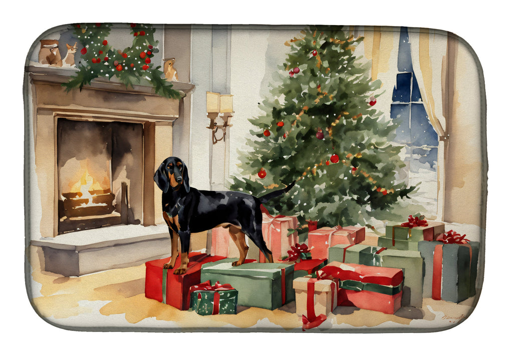 Black and Tan Coonhound Cozy Christmas Dish Drying Mat
