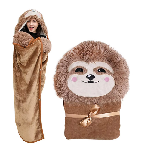 Cute Soft Sloth Hooded Fleece Blanket Cloak (One Piece)