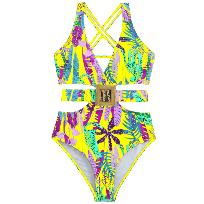 2024 Women's High-Waisted Printed Swimsuit One-Piece