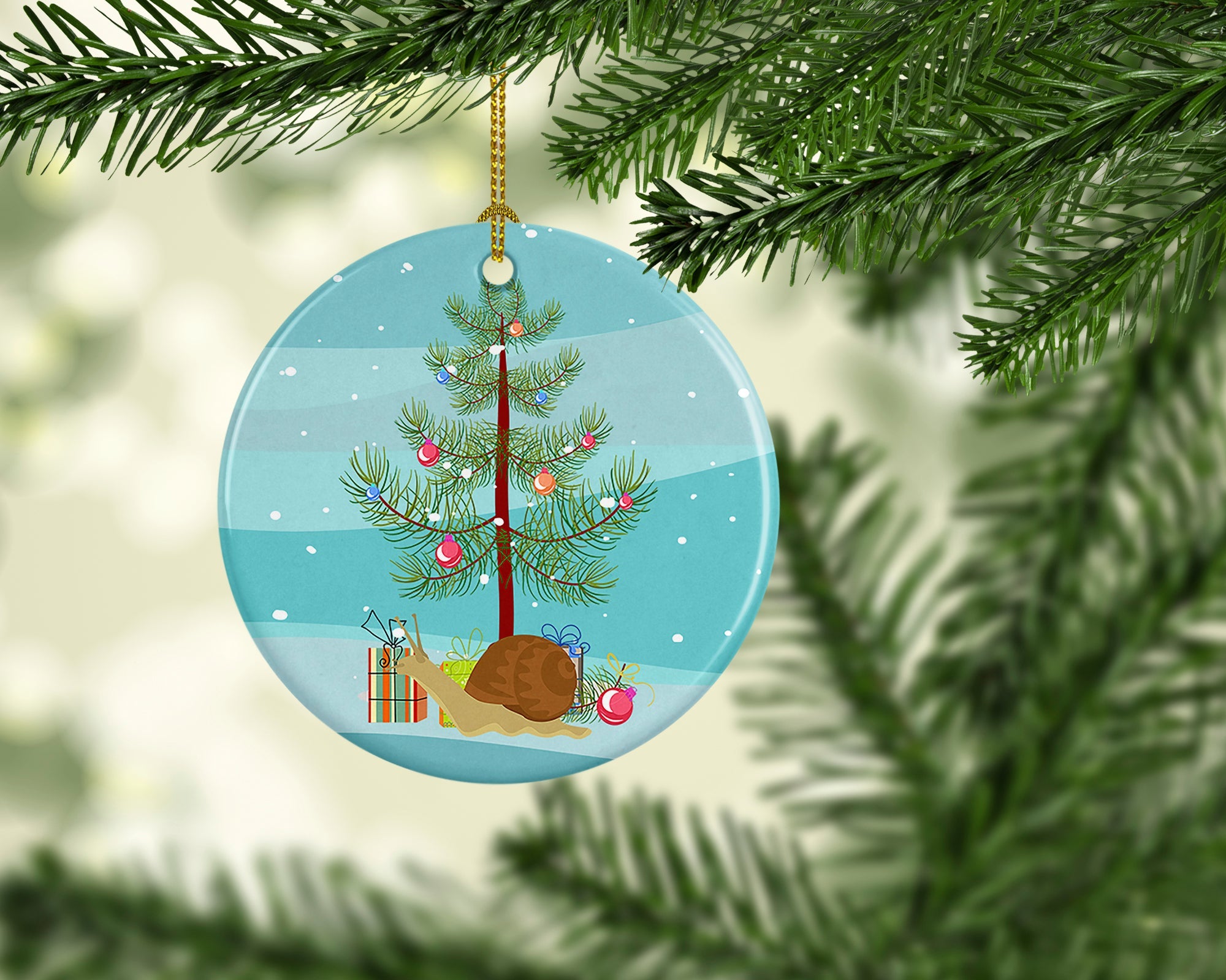 Garden Snail Merry Christmas Ceramic Ornament