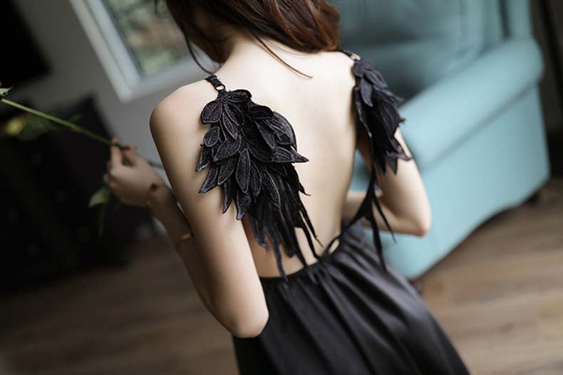Winged Strap Dress, Backless Lingerie Set for Women