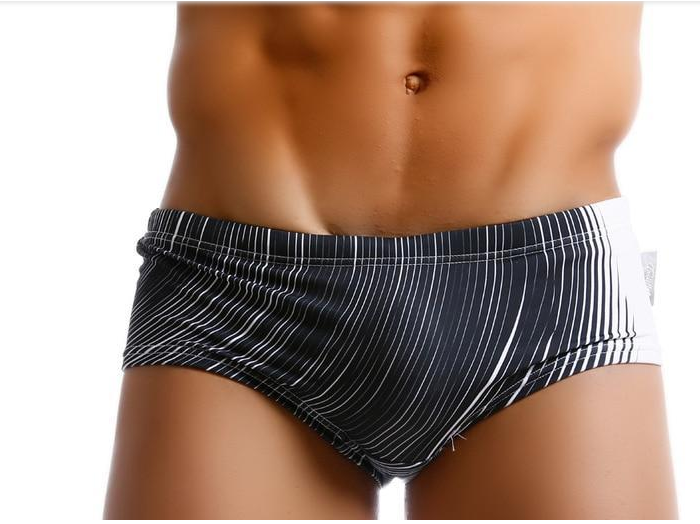 Men's Black and White Line Print Swim Briefs
