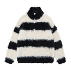 Contrast Color Striped Fleece Lined Sweater Coat