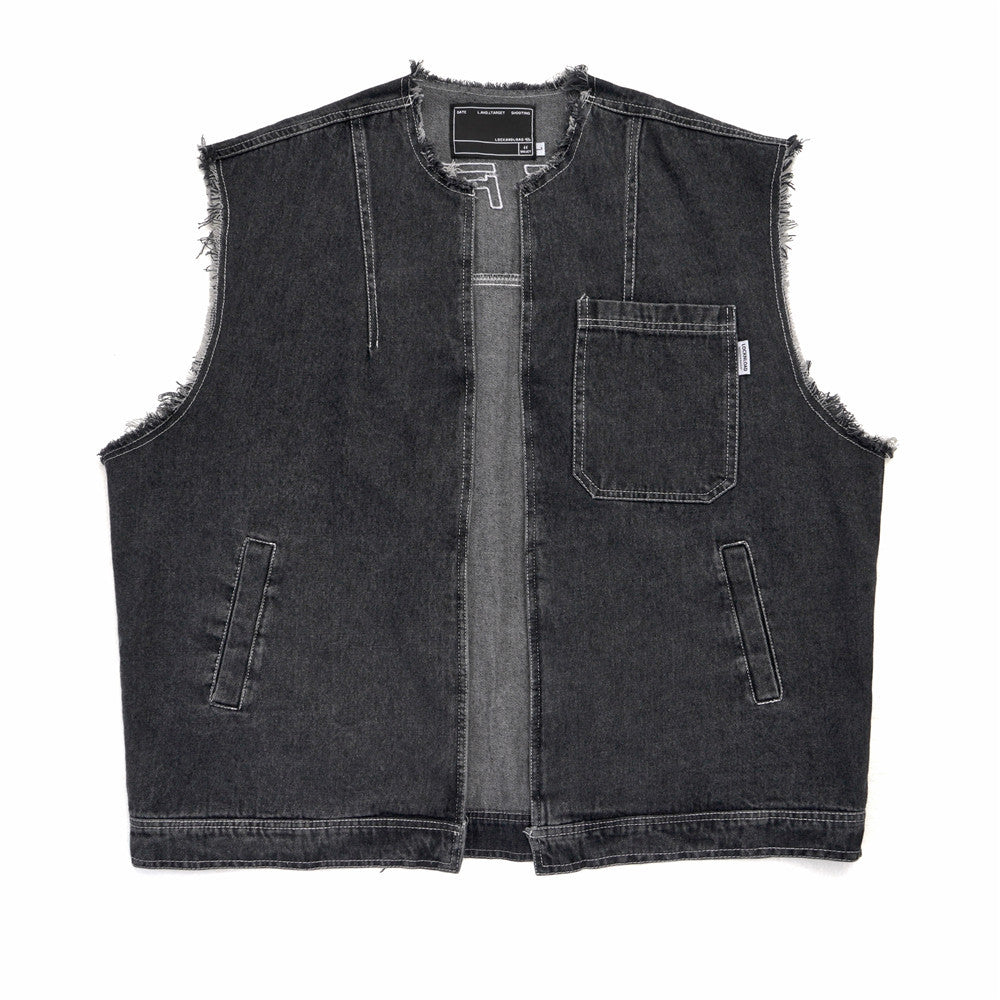 Men's Sleeveless Denim Tank Top with Multi Pockets
