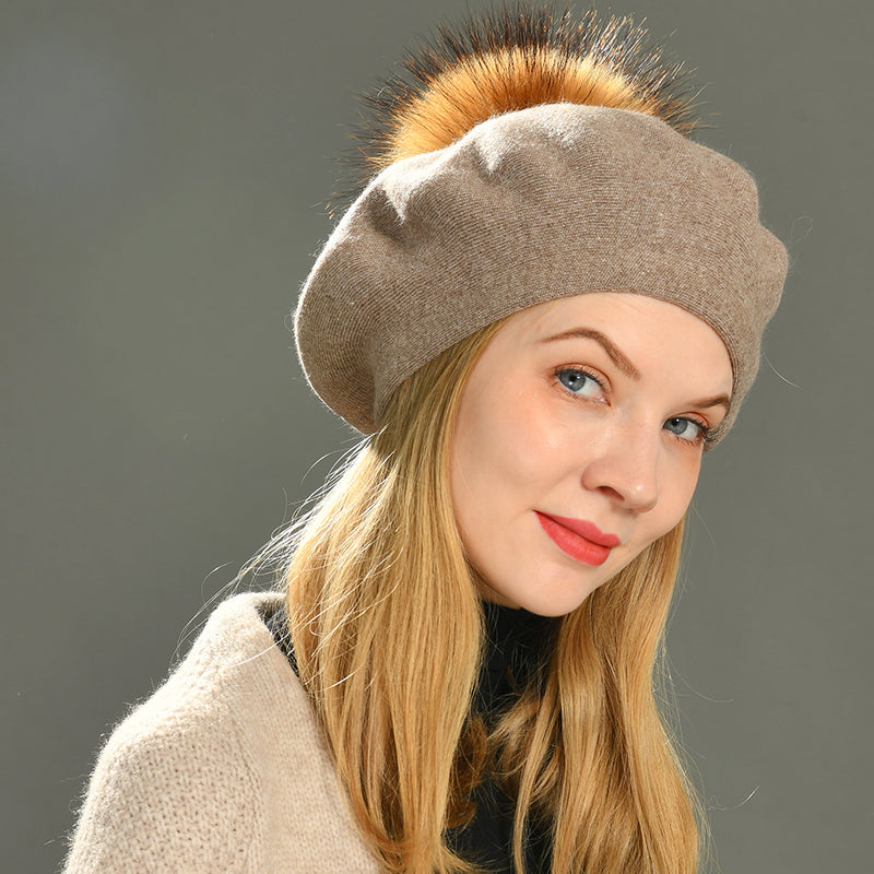 Casual Knitted Wool Beret Hat for Women (Autumn/Winter) | Embroidered Cap
