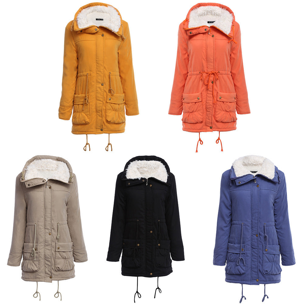 Women's Long Lamb Plush Slimming Waist Cotton Coat