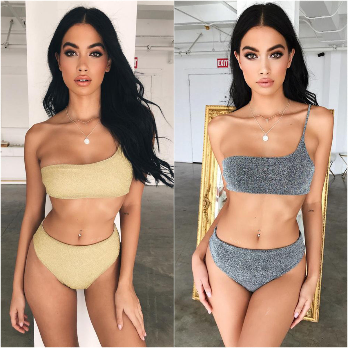 2019 Women's One-Shoulder Metallic Bikini Swimsuit 9182