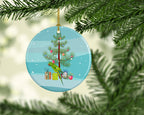 Ring-Necked Parakeet Merry Christmas Ceramic Ornament