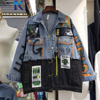 Women's Spliced Graffiti Print Denim Jacket for Streetwear
