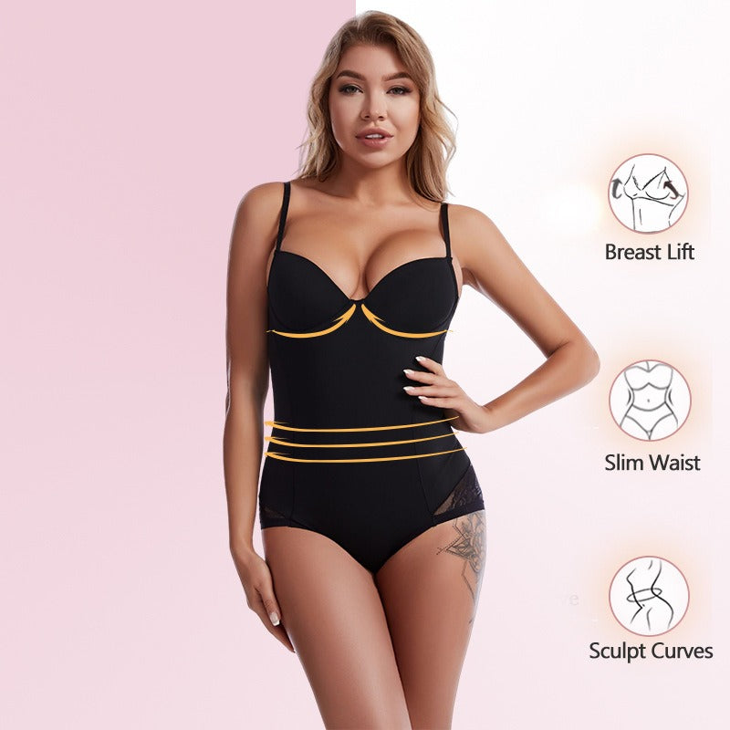 Lace Tummy Control Bodysuit with Bra Support