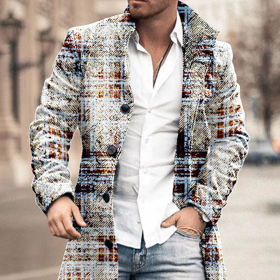 Men's Woolen Stand Collar Medium Long Casual Coat