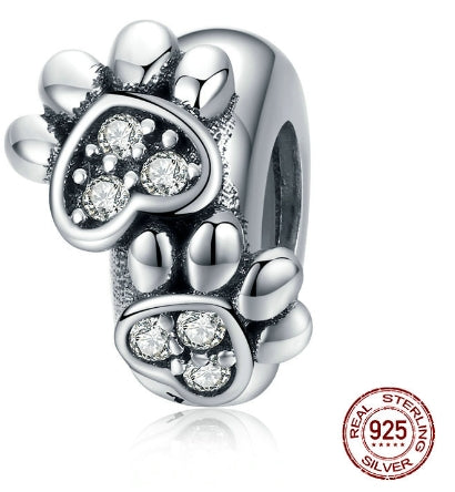 Silver Opal Paw Print Charm Bead
