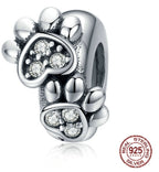Silver Opal Paw Print Charm Bead