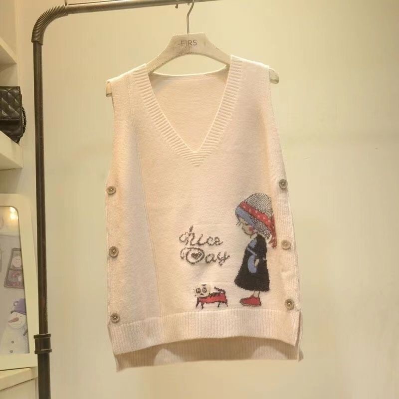 2024 Spring Autumn Cartoon Knit Vest for Women