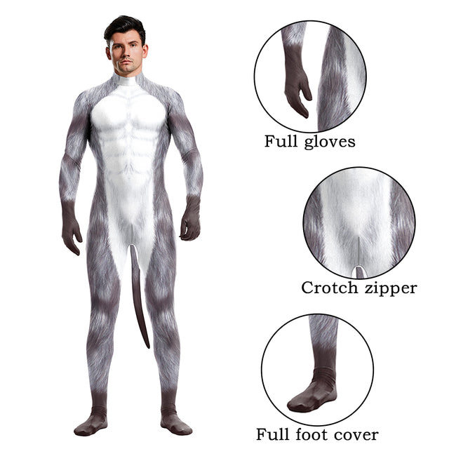 Husky Animal Tail Zentai Halloween Bodysuit