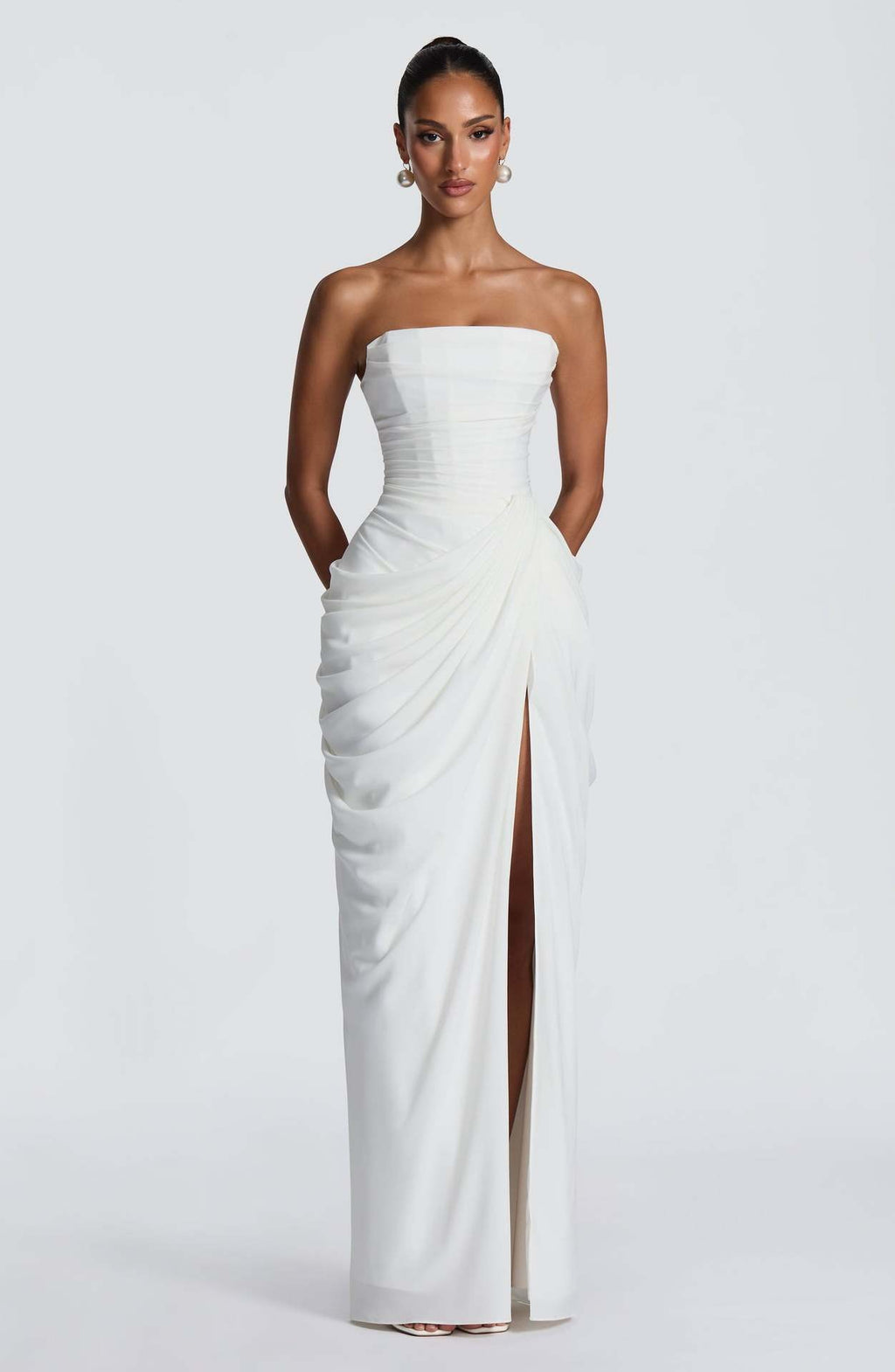 Tube Top Pleated Slit Dress