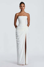 Tube Top Pleated Slit Dress