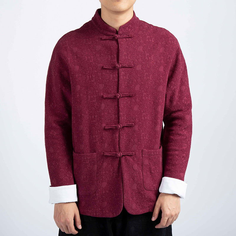 Men's Chinese Style Cotton Linen Jacquard Tang Suit Jacket