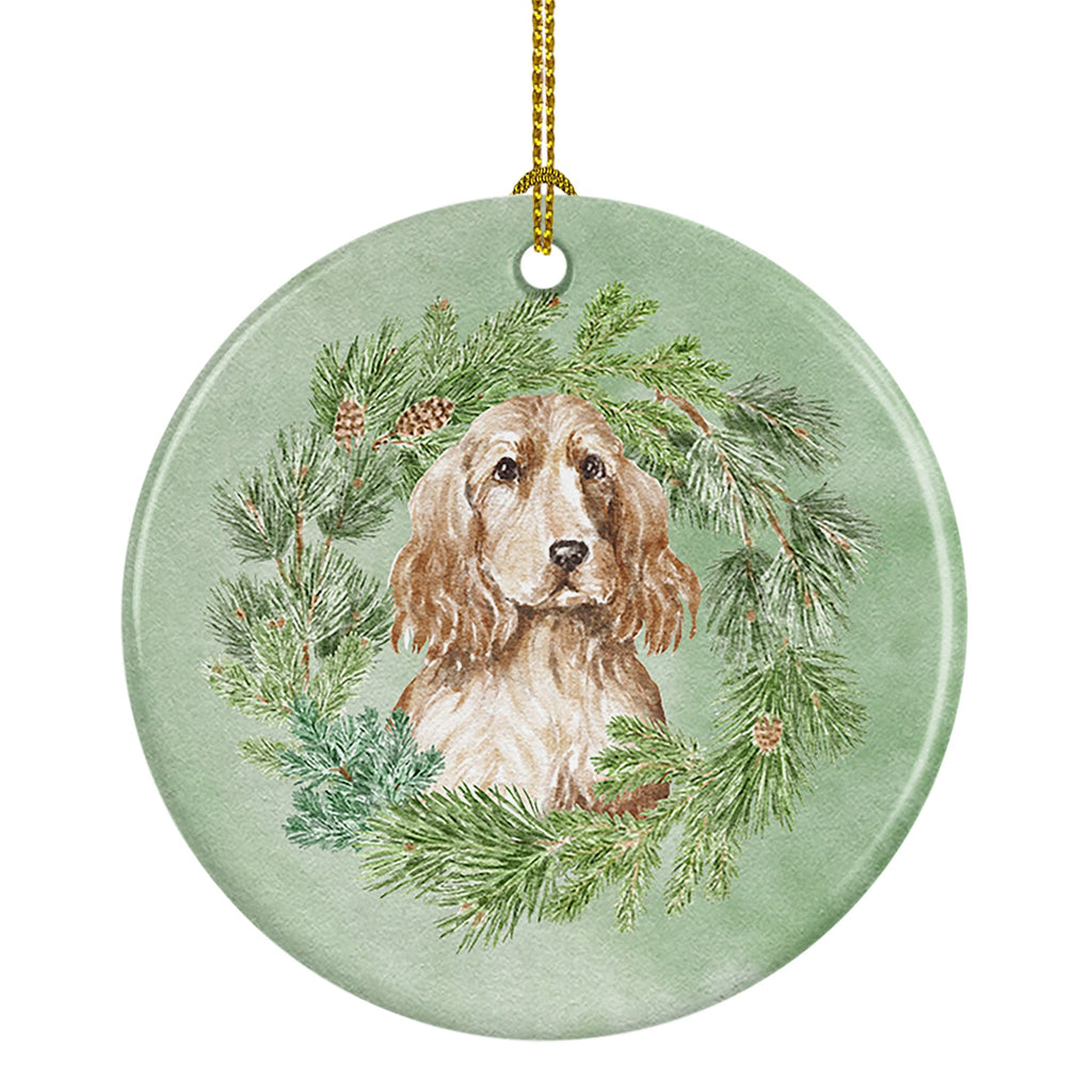 Cocker Spaniel Golden Christmas Wreath Ceramic Ornament