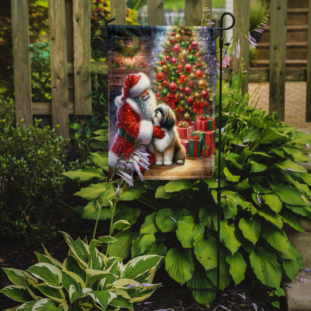 Lhasa Apso and Santa Claus Garden Flag