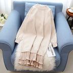 Thick Women's O-Neck Long-Sleeve Ruffle Sweater Tops