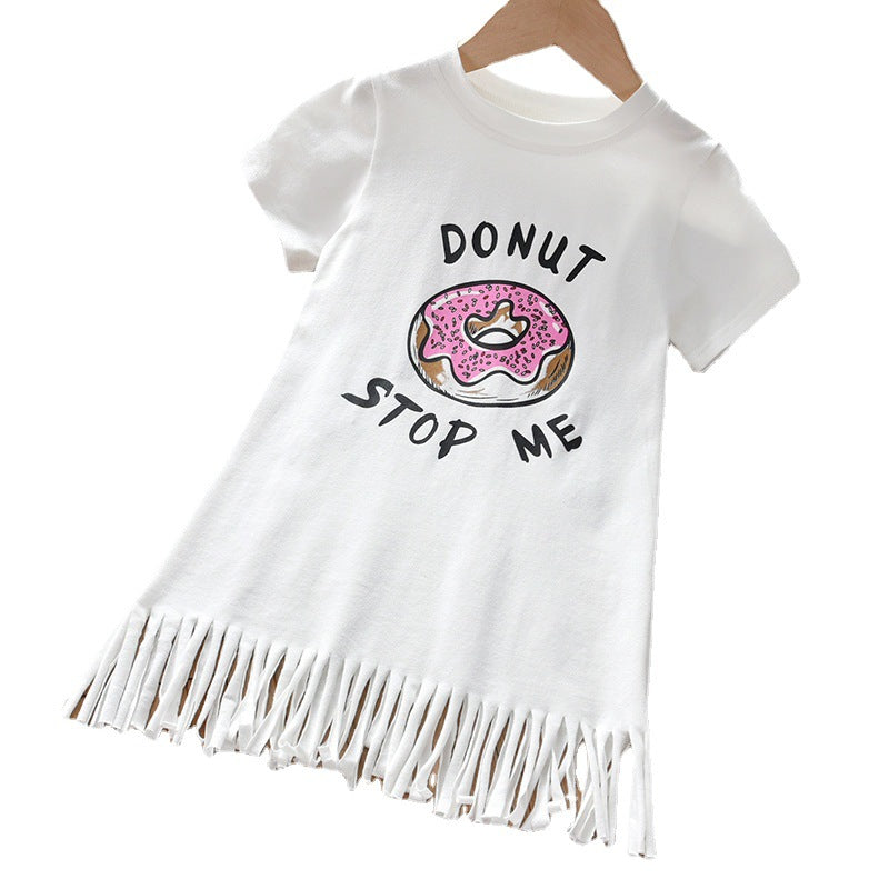 Korean Mother-Daughter Outfits with Donut Print Beach Dress