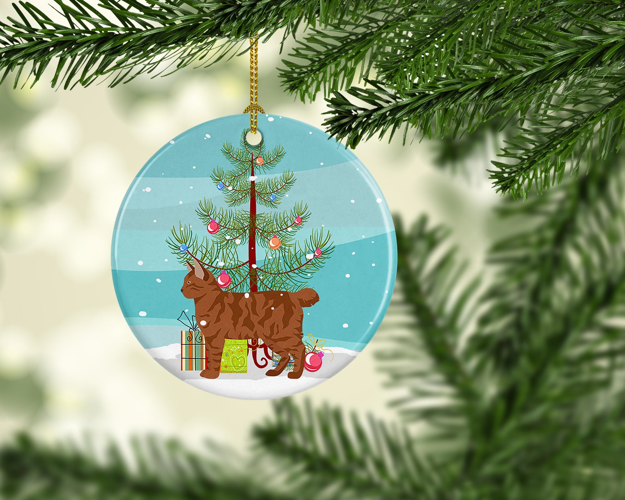 American Bobtail Cat Christmas Ceramic Ornament